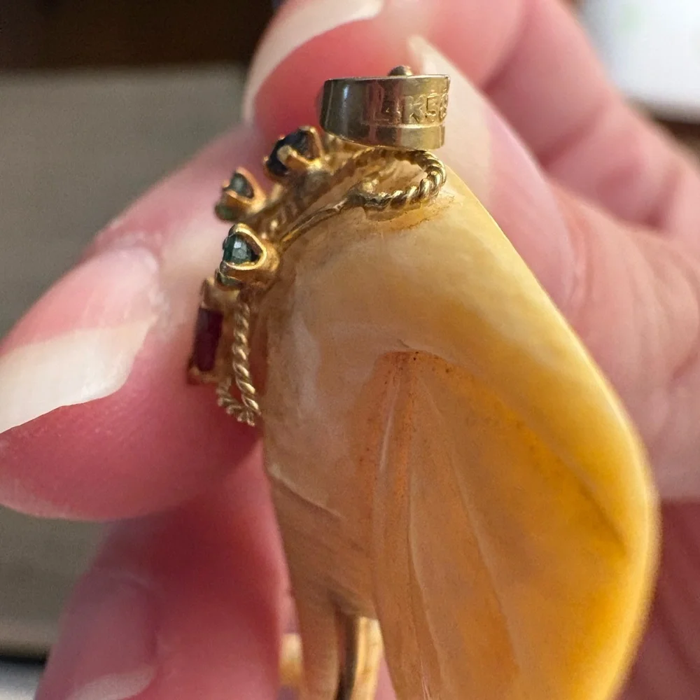 Contemporary Elephant Pendant w 14k Yellow Gold and Ruby/Sapphire/Emerald - Picture 5 of 6